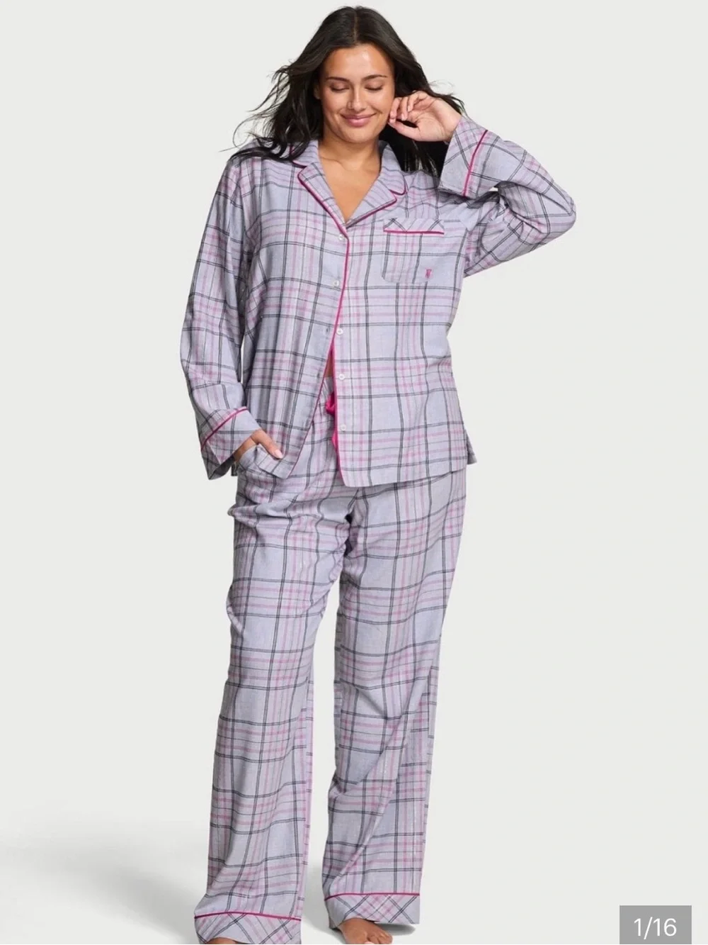Victoria's Secret Lavender and Pink Plaid Long Pajama Set